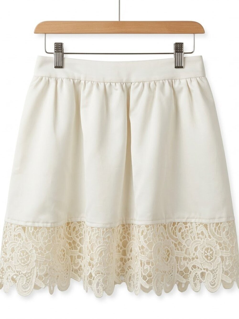 Express Ivory A-Line Mini Skirt - Floral Lace Hem - Size 4